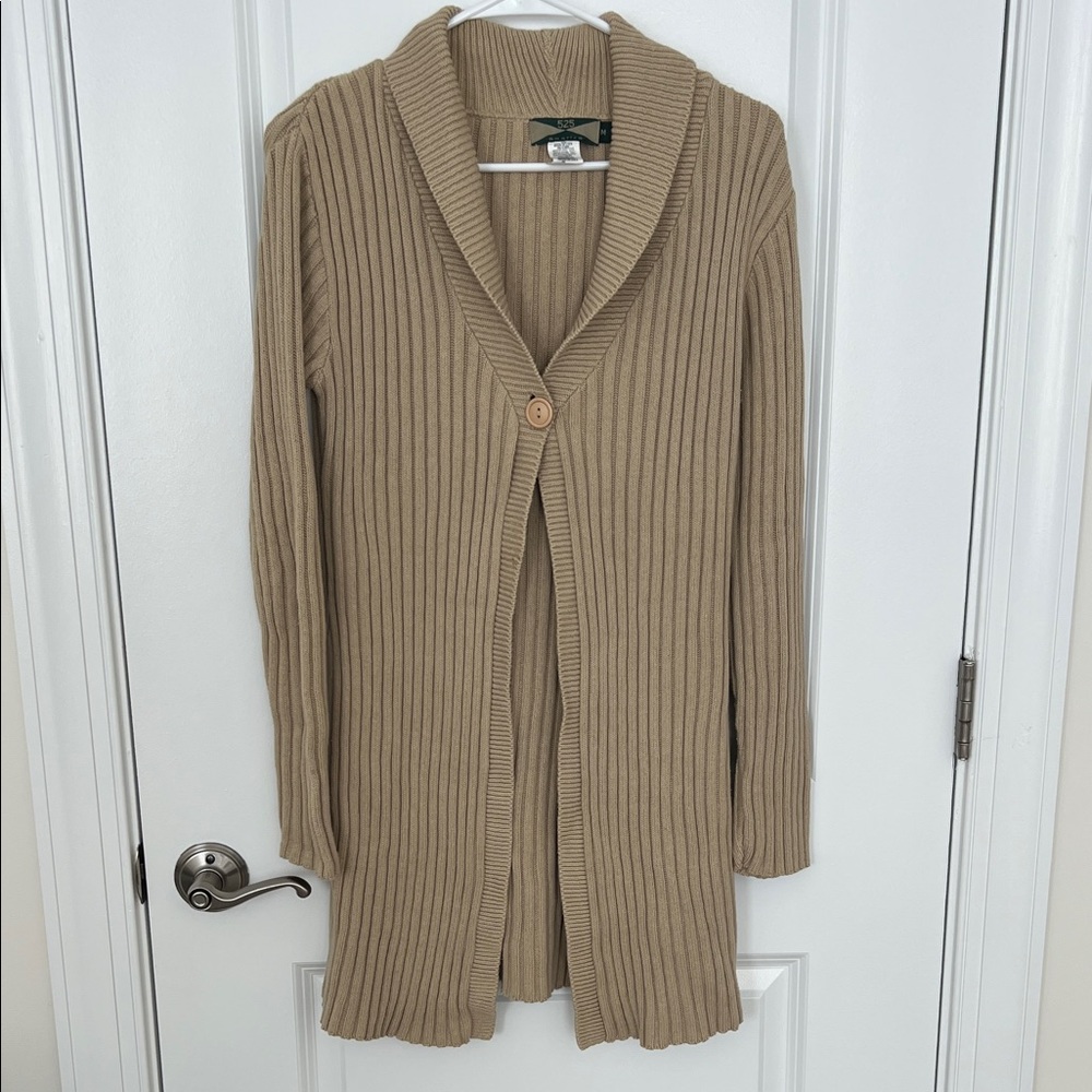 525 America Camel Ribbed Long Cardigan Duster Open Front Button Closure Medium